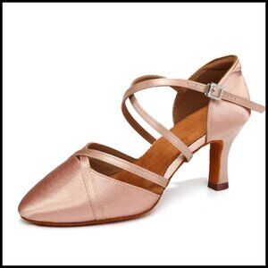Satin Latin Dance Shoes Elegant Cross Strap Buckle Ballroom Performance Practice